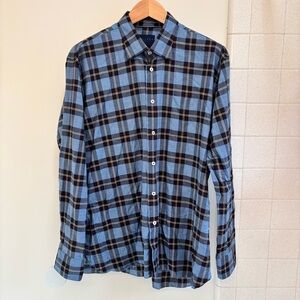 Calder Carmel Mens Blue Plaid Button Down Shirt Size XL Quiet Luxury Old Money